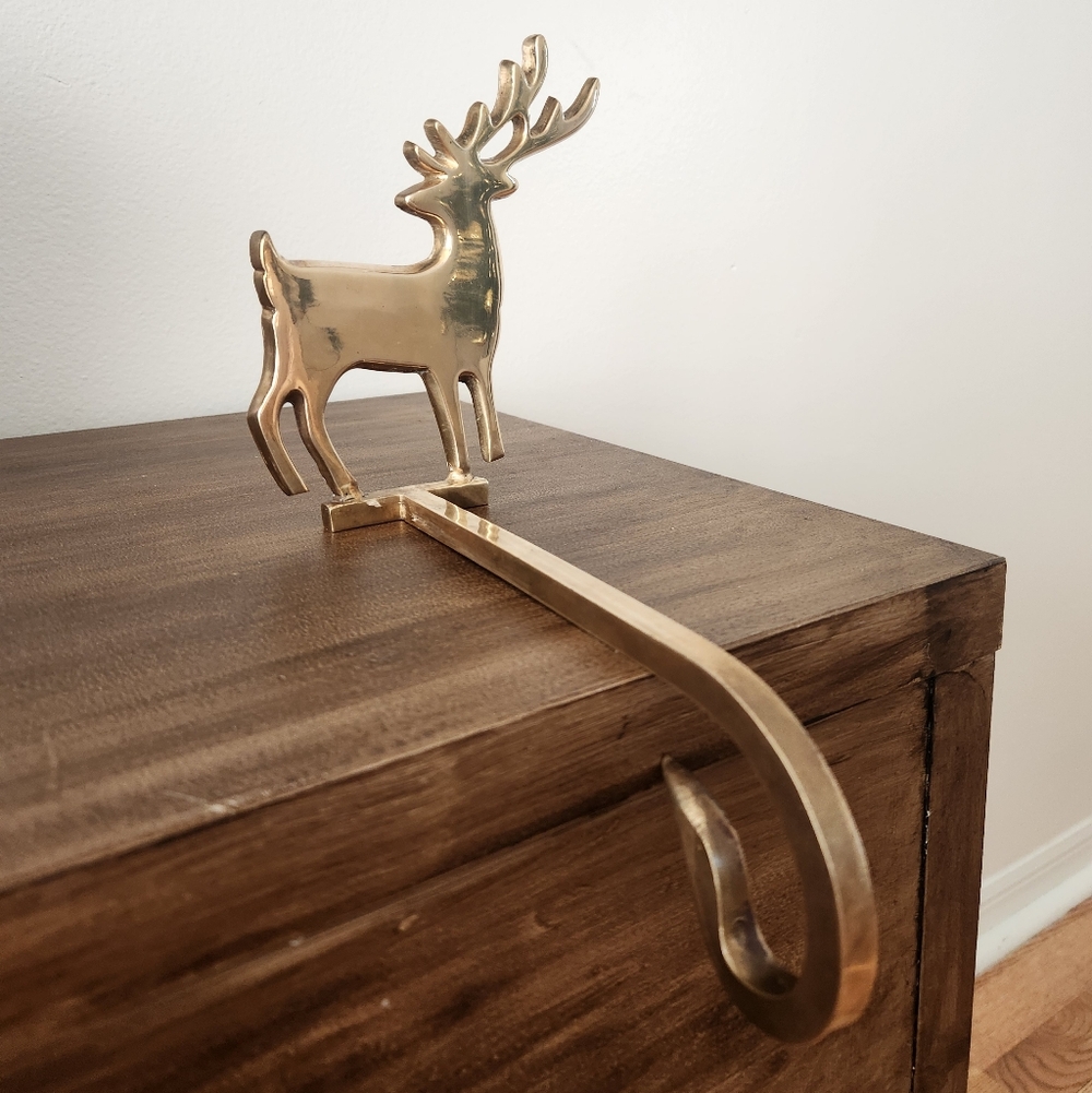 Vintage Brass Reindeer Stocking Holder